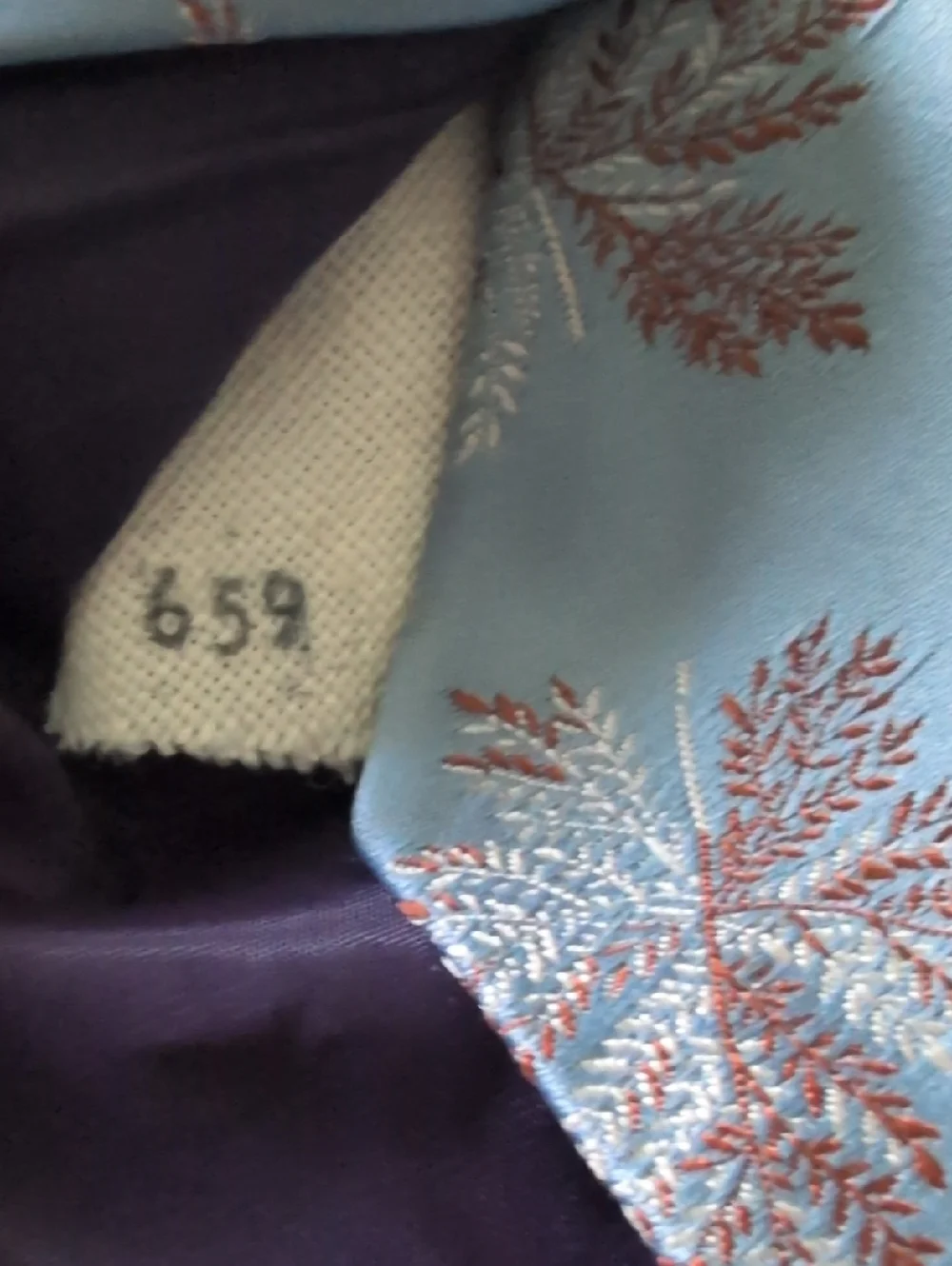 70s Vintage Blue Brown Embroidered Leaf Design Men's Tie
